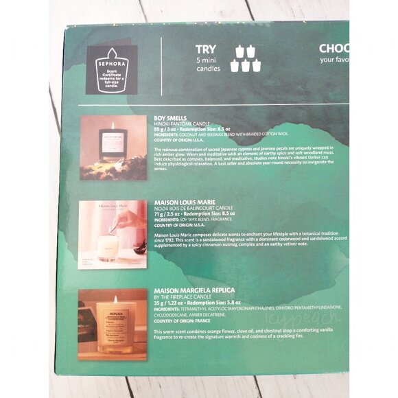 Sephora Mini Candle Sampler Set With Certificate New Boxed Gift Set 5 Candles - Picture 5 of 7